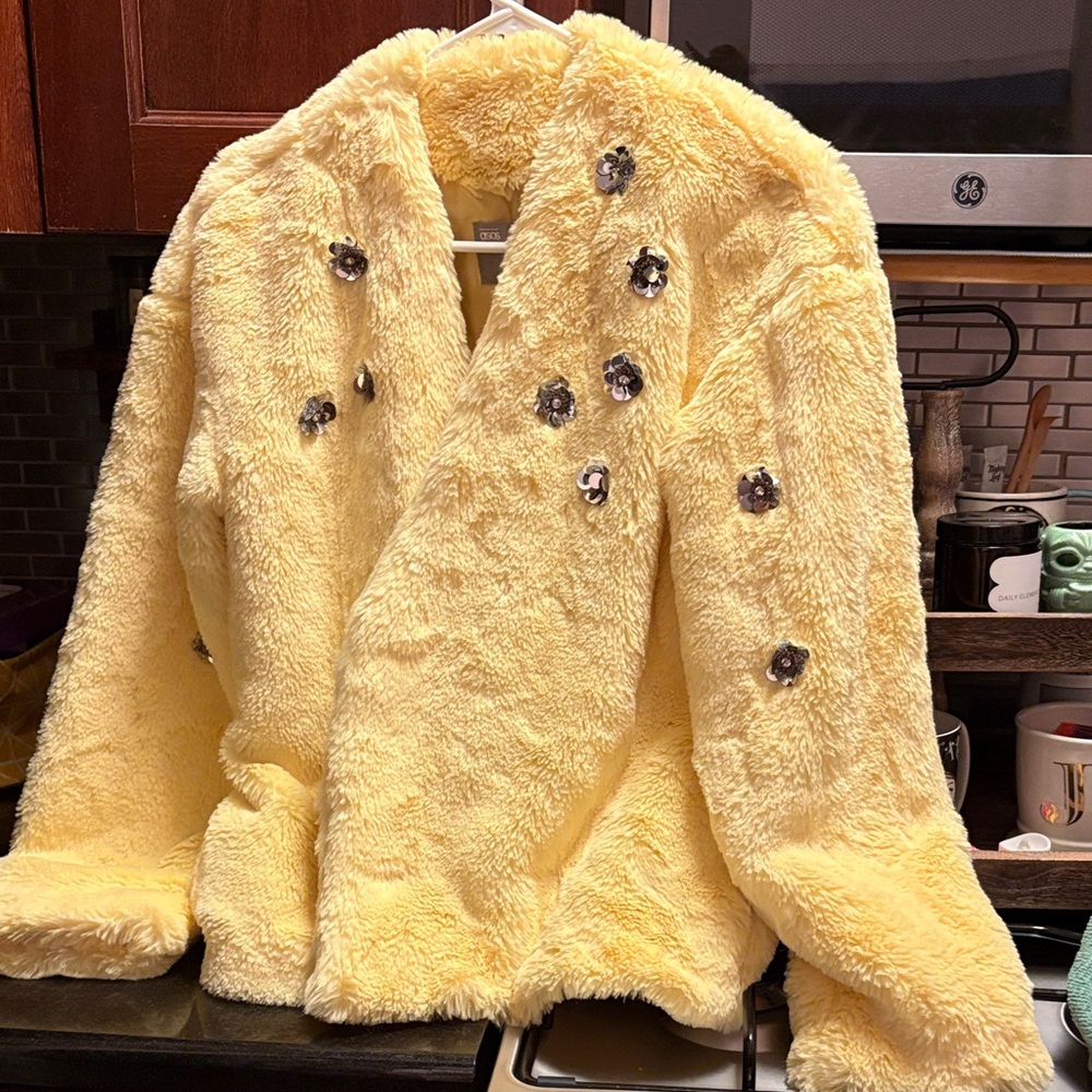 Yellow faux fur jacket